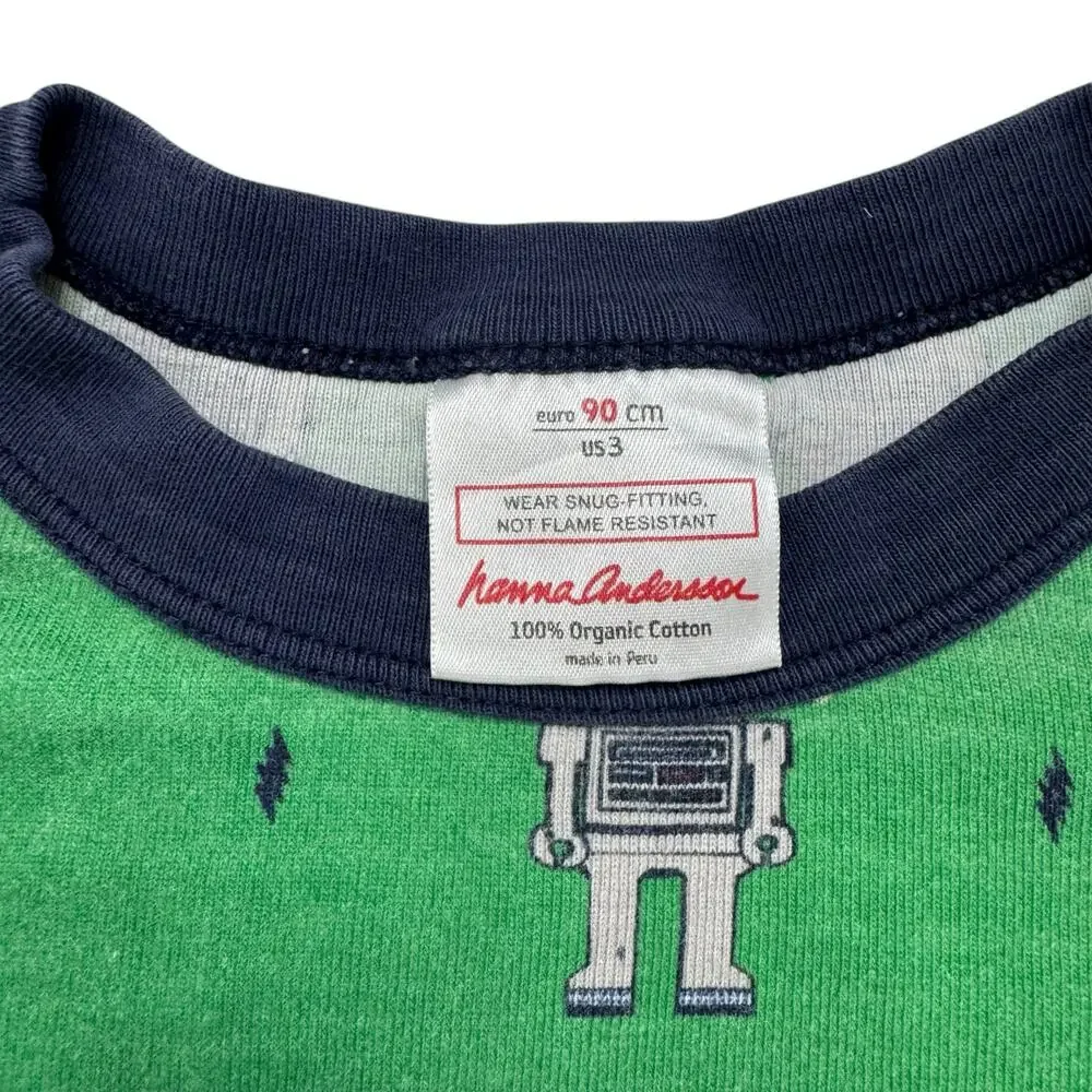 HANNA ANDERSSON Robot Christmas Cotton Pajama Top Size 3 90 Toddler Kids Green